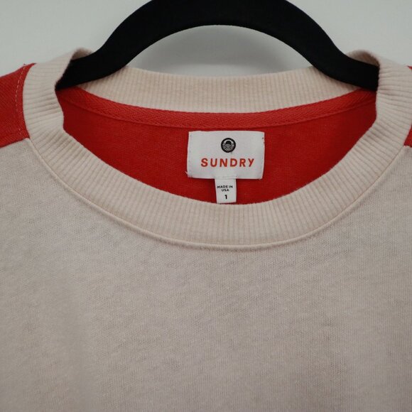 Sundry Colorblock Sweatshirt Womens 1 Cream Sporty Athletic Casual Active Wear - Picture 2 of 16